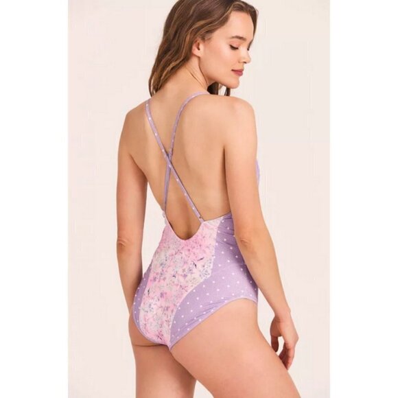 💕LOVESHACKFANCY💕 Shailee One-Piece Swimsuit ~ Purple Pansy Print Large L NWOT - Picture 6 of 14